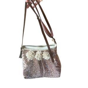 JADEtribe Rose Gold Sequin Pom Pom Crossbody Bag Boho Festival Purse Rose Gold